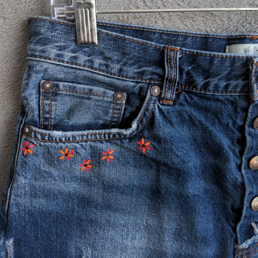 We The Free Denim Shorts Womens 29 Blue Butterfly Graphic Distressed Cut Off - Picture 2 of 10